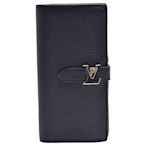 LV Louis Vuitton路易威登 M81330經典品牌LOGO Taurillon皮革直式長夾(黑色)