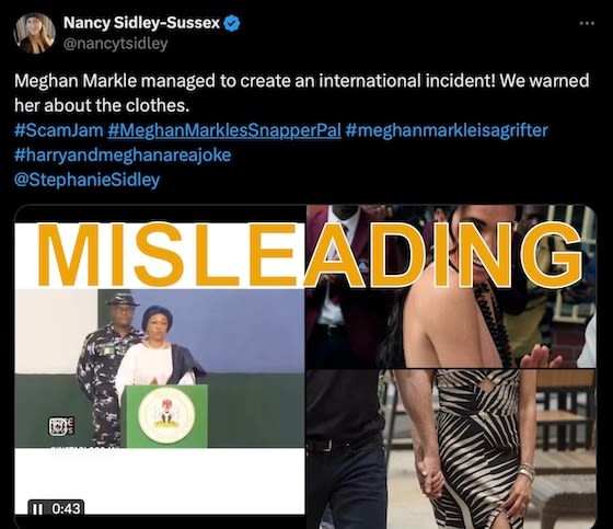 Online post, media misleadingly claim Nigeria’s first lady criticised Meghan’s choice of clothes