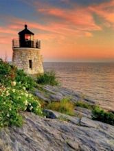 Castle Hill Lighthouse on Narragansett Bay in Newport, Rhode Island ...