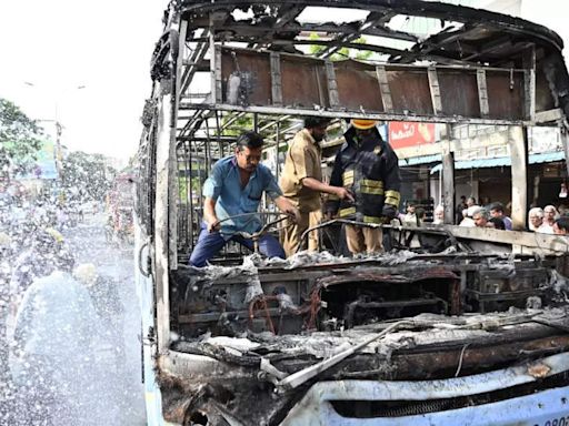 MTC CNG bus catches fire in Chennai | Chennai News - Times of India