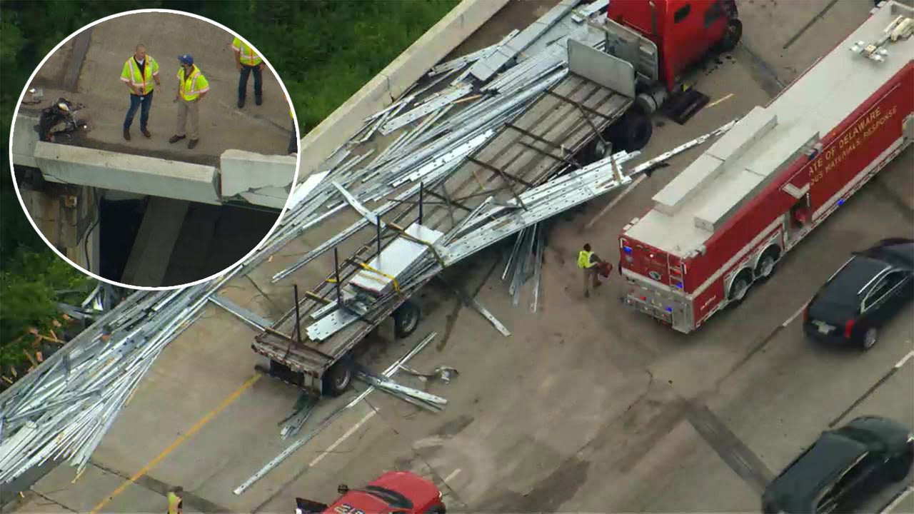 Steel beams spill across I-95 after tractor-trailers, concrete barrier collide in Wilmington