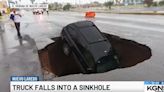 Driver escapes with minimal injuries as truck falls into Nuevo Laredo sinkhole