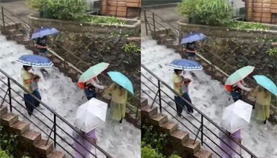 大雨！台鐵猴硐=三貂嶺因落石誤點 黃金博物館「樓梯成瀑布」