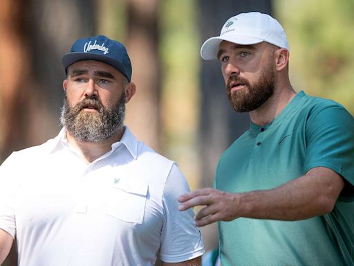 Travis and Jason Kelce Chest Bump and Golf Together at ACC Celebrity Tournament in Lake Tahoe