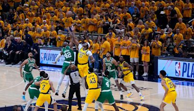 Jrue Holiday's finishing flurry helps Celtics beat Pacers 114-111 for 3-0 lead in East finals