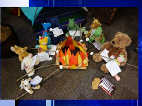 Toys visit the Rock Island Library at Stuffed Animal Sleepover