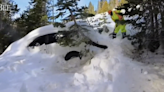 Video: Car pulled out of deep snow after driving off Highway 50 in Lake Tahoe area storm