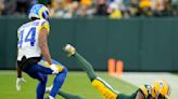 Packers receiver loses improbable fumble on the sideline while reaching for a first down