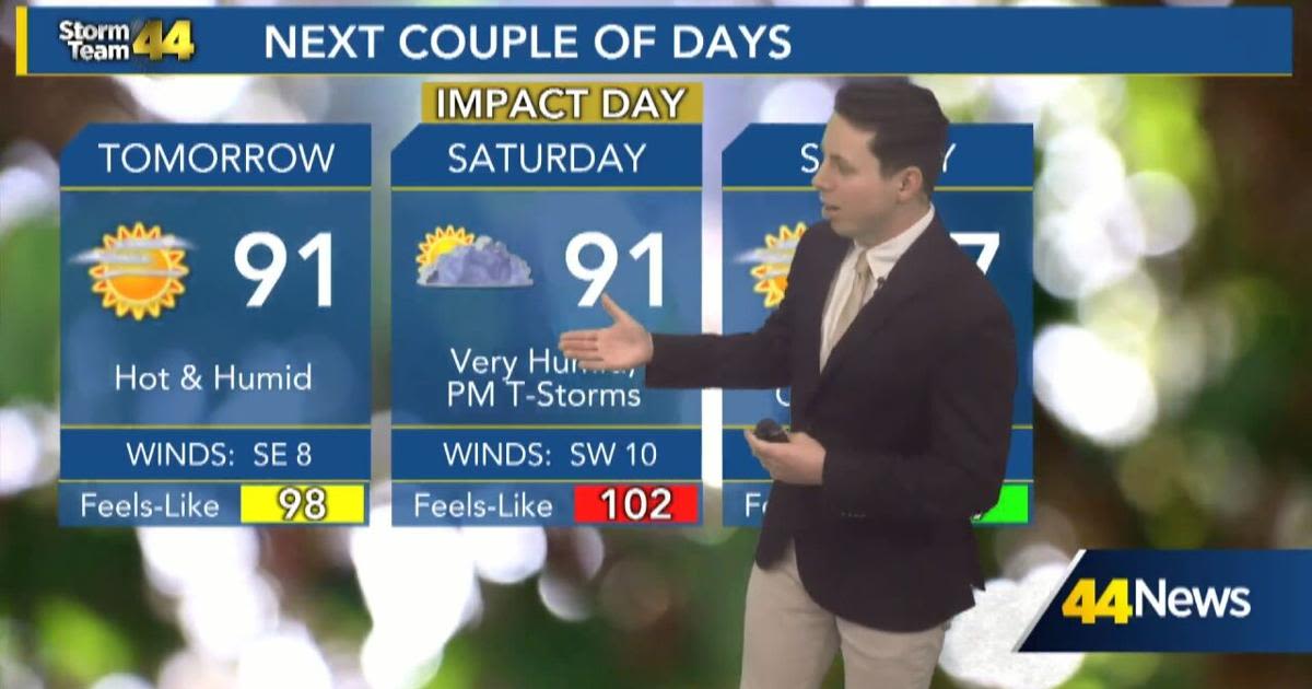 Pleasant Thursday evening ahead before the heat and humidity build back into Friday