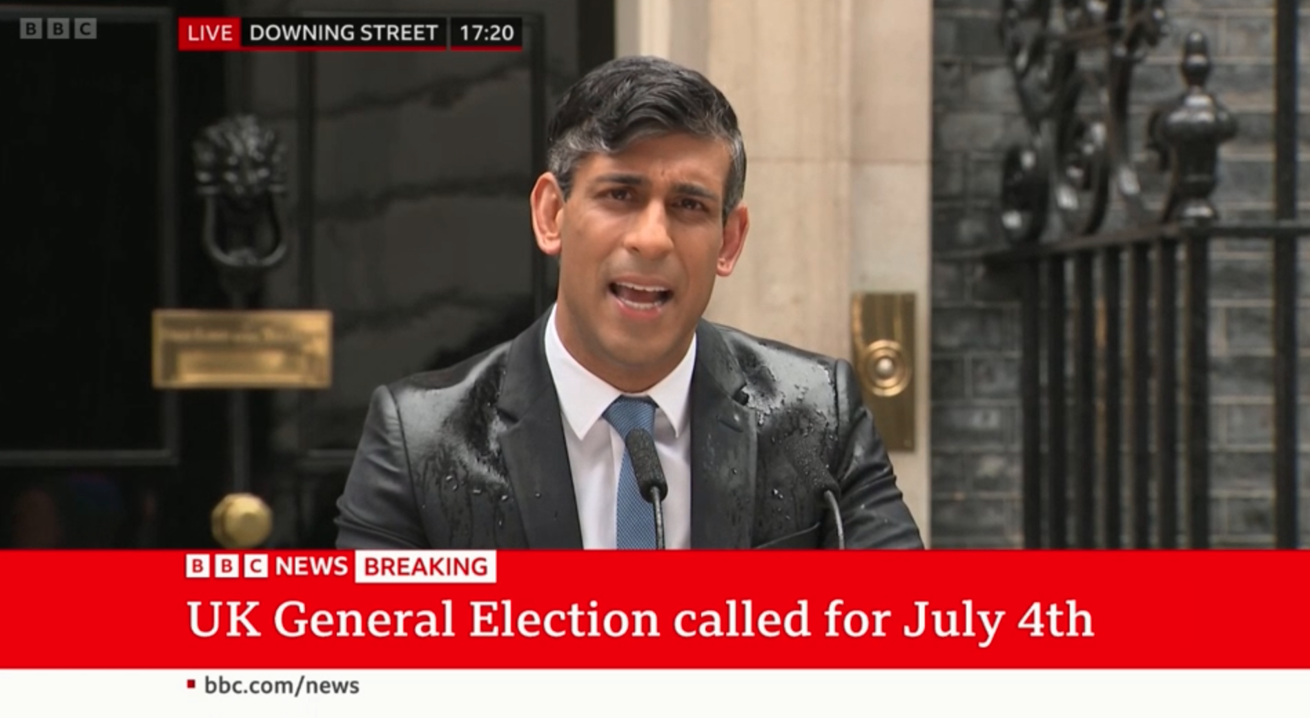Rishi Sunak’s Election Speech Drowned Out By Pouring British Rain & Protester Blasting D:Ream’s ‘Things Can Only Get Better...