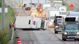 Rollover crash involving box truck snarls morning traffic on Mass. Turnpike