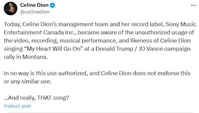 Celine Dion rechaza que Trump use "My Heart Will Go On" en mitin