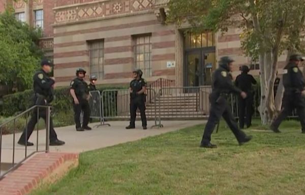 Law enforcement officers on UCLA campus as students return for classes