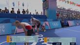 Moment triathlete VOMITS at the end of Paris Olympics race