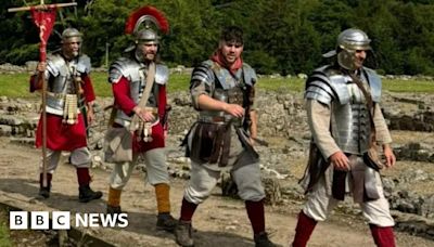 York: Murton Park staff walk Hadrian's Wall as Roman soldiers