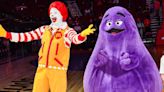 McDonald’s Grimace throws out first pitch before Mets game at Citi Field