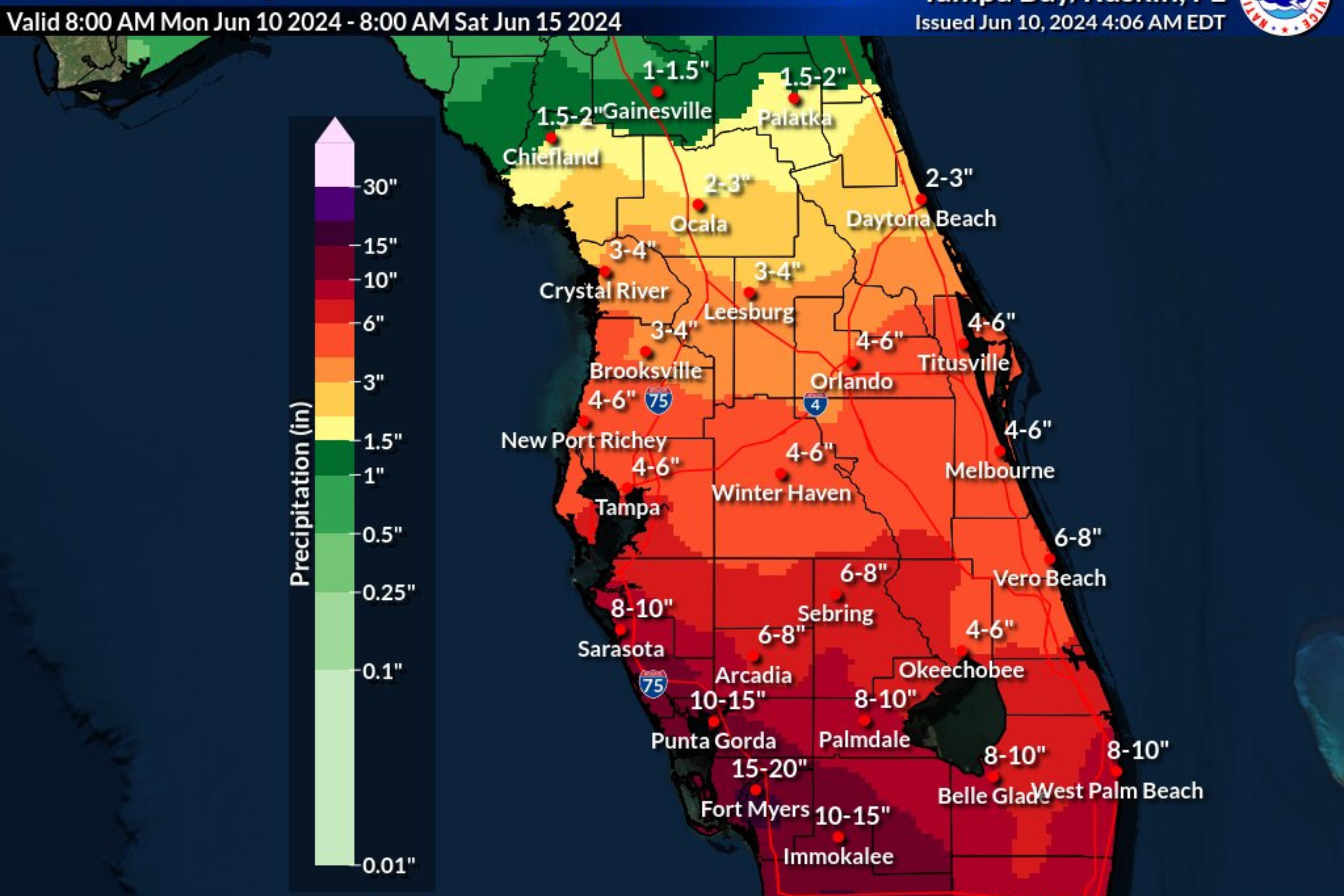 Map shows Florida cities getting monthly rainfall in days