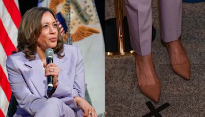 Kamala Harris Talks Gun Violence With Rapper Quavo in Tan Pumps at The Rocket Foundation Summit 2024