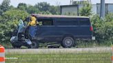 Male dies in crash of van, charter bus on I-74