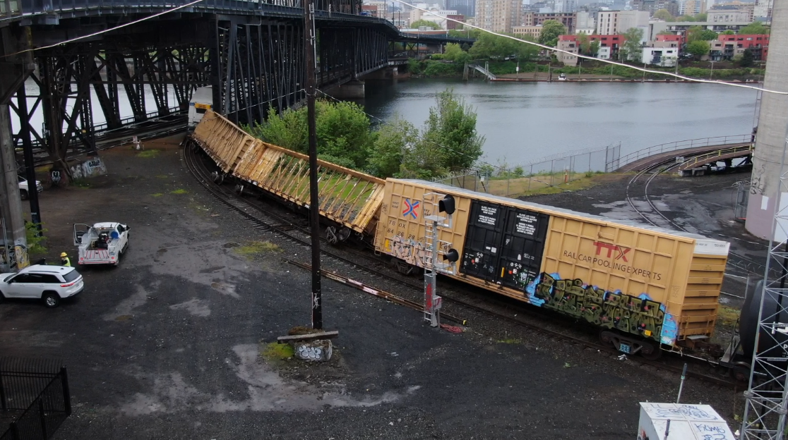 Drone footage reveals extent of Steel Bridge train derailment