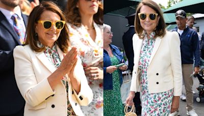 Kate Middleton’s Mother Carole Wears Her Go-to Brand Me+Em’s Blazer With ‘Instant Bestseller’ Cefinn Dress for...