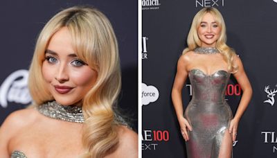 Sabrina Carpenter Illuminates in Versace’s Hourglass-sculpted Aluminum Dress for Time 100 Next Gala 2024 Red Carpet