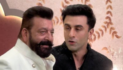 Sanjay Dutt Poses With Reel Life Sanju Ranbir Kapoor At Anant-Radhika's Shubh Ashirwad Ceremony. Fans Love Their Bromance