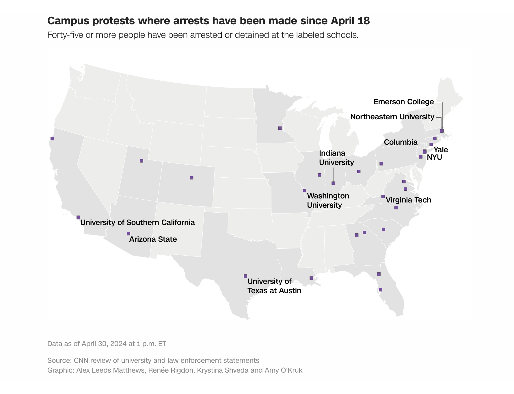 Map: Where university protesters have been arrested across the United States