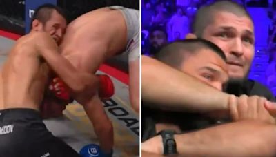 Khabib goes wild during cousin's MMA fight as he chokes out relative next to him