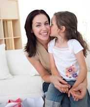 Little Girl Kissing Her Mother Stock Image - Image of love, cuddle ...