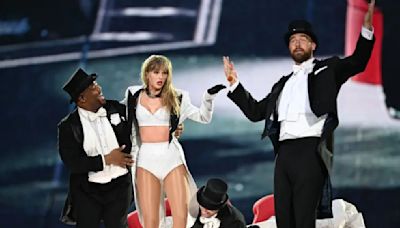 Taylor Swift’s boyfriend Travis Kelce performs with her on stage during London Eras concert; Tom Cruise dances in the crowd. Watch