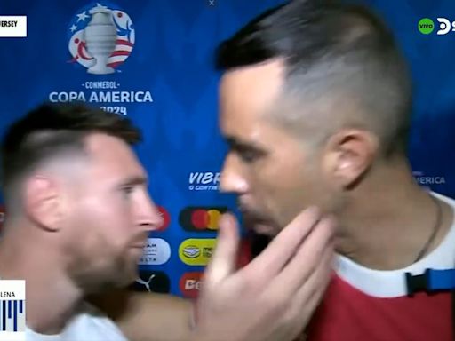 Messi interrupts interview to comfort ex-Barca teammate after Copa America win