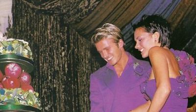 Victoria and David Beckham rewear purple wedding outfits to celebrate 25th anniversary: 'Look what we found'