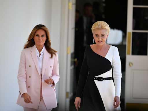 Melania Trump wears pink Calvin Klein pantsuit to welcome Polish president and wife