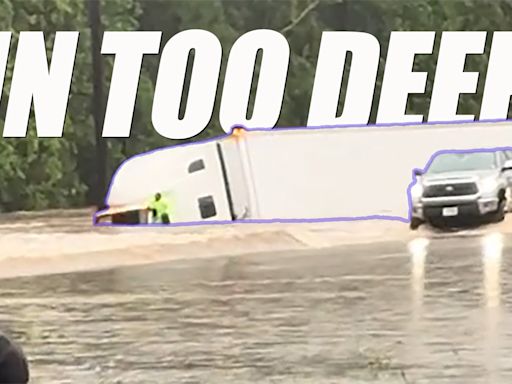 18-Wheeler Makes Deep Dive in Texas Flash Flood, Driver Swims Free