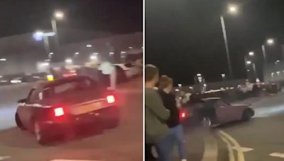 Shocking moment boy racer smashes into crowd watching Mazda drift