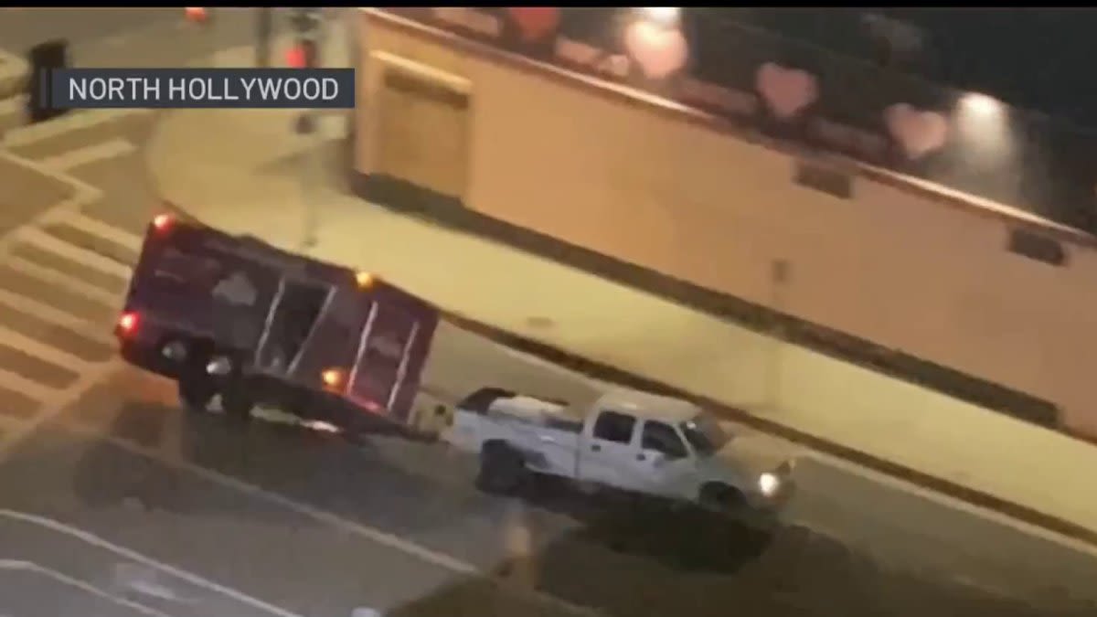 Pursuit of stolen truck and trailer ends in crash in North Hollywood