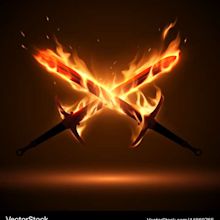 Crossed swords in fire flames Royalty Free Vector Image