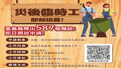 凱米颱風災後重建 嘉義縣政府釋587個臨時工職缺 | 蕃新聞