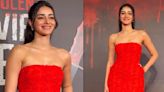 Ananya Panday in red strapless mini dress adorned with delicate rosettes will make bouquets looks unnecessary