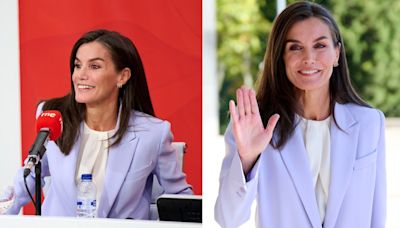 Queen Letizia of Spain Means Business in Bleis Madrid Lavender Suit for ‘National Radio for Everyone’ Presentation in Madrid