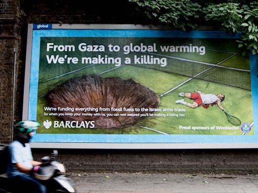 Artists target Wimbledon with graphic mock adverts over Barclays sponsorship