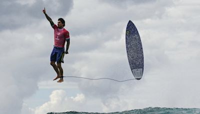 Gabriel Medina’s record-breaking ride bettered only by iconic celebration at Olympics surfing