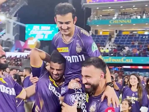 Elated players lift mentor Gautam Gambhir on shoulders after KKR's IPL 2024 title triumph - WATCH | Cricket News - Times of India
