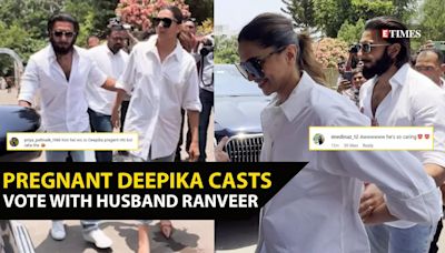 Ranveer Singh's protective gesture towards pregnant Deepika Padukone at a Mumbai polling booth earns online praise | Etimes - Times of India Videos