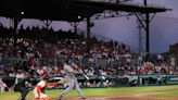 Paul Goldschmidt of the St. Louis Cardinals hits a single during the fifth inning against the San Francisco Giants at Rickwood Field on Thursday, June 20...