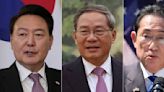 Leaders of South Korea, China and Japan will meet Monday for their first trilateral talks since 2019