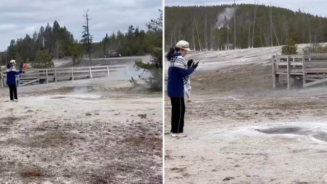 Yellowstone visitor shares video of fellow tourist blatantly ignoring park rules for closer look at hot springs: 'Not a good park to disregard safety precautions [in]'