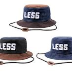 { POISON } LESS SPORT LOGO BUCKET HAT 麂皮帆布異素材拼接 OUTDOOR筒型漁夫帽