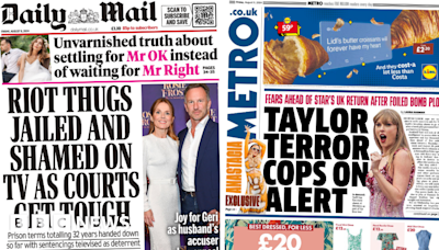 Newspaper headlines: 'Shamed on TV' and 'Taylor terror alert'